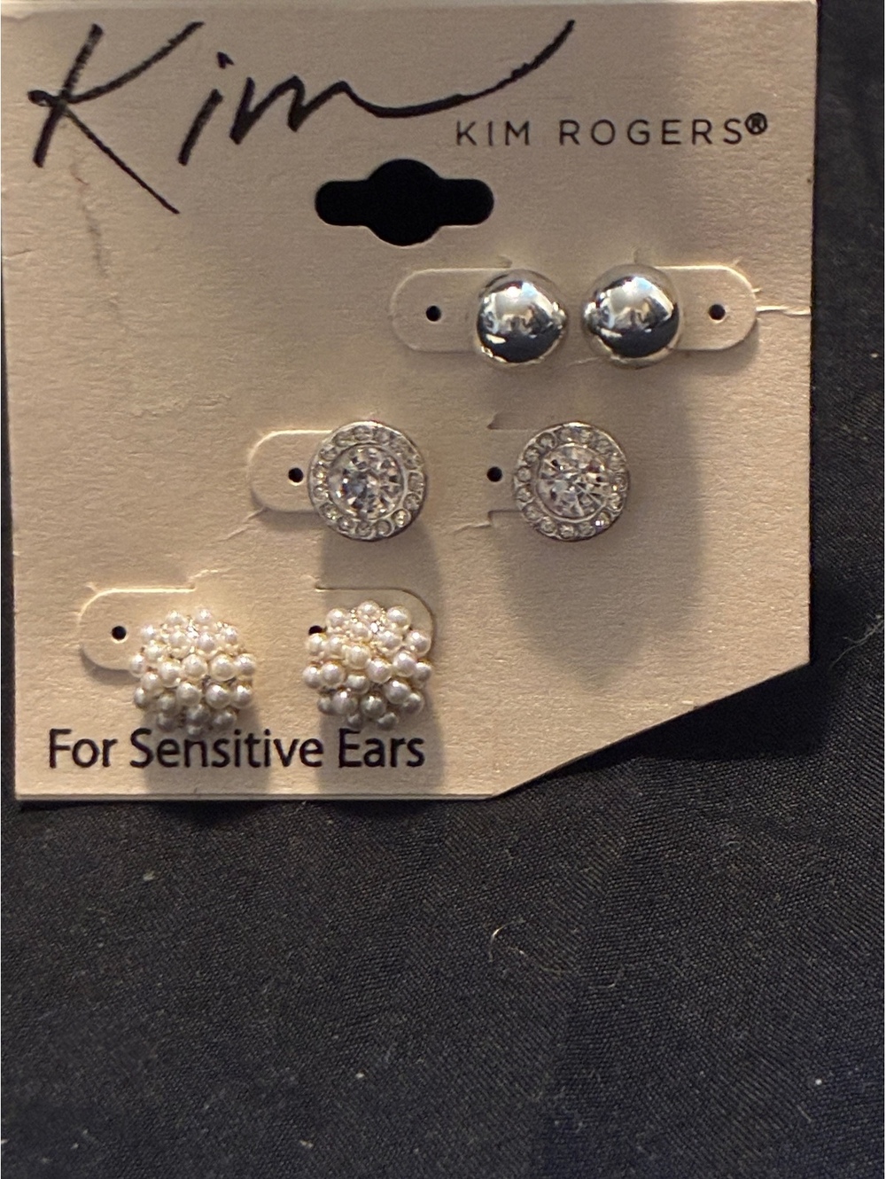 Sensitive Ears Stud Earring Set - 3 Pairs Silver Tone Rhinestone Pearl New